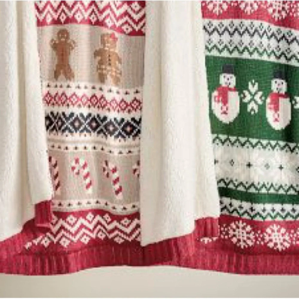 New Pottery Barn Cozy Faux Fur Spice Fair Isle Gingerbread Throw, 50 x 60”